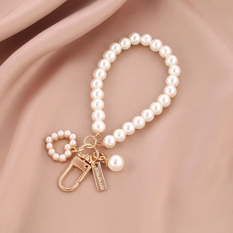 Cute Pearl Keychain for Women Girls Shiny Pearl Bead Shell Phone Bag Backpack Charm Accessory Car Key Key Chain Pendant